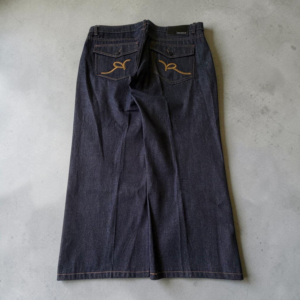 Rocawear Vintage Y2K Baggy Wide Leg Jeans Indigo Blue Embroidered Mens 38x32 - Picture 2 of 10